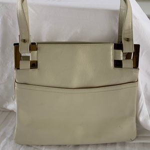 Triangle New York Leather Cream Handbag Vintage Metal Accents